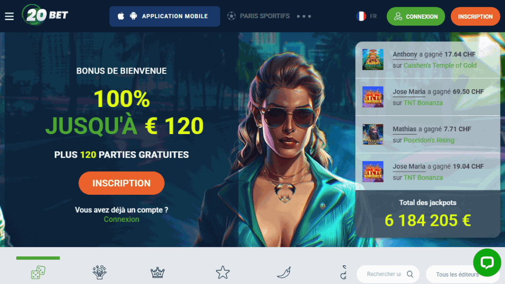 Banniere du bonus de bienvenue 20bet