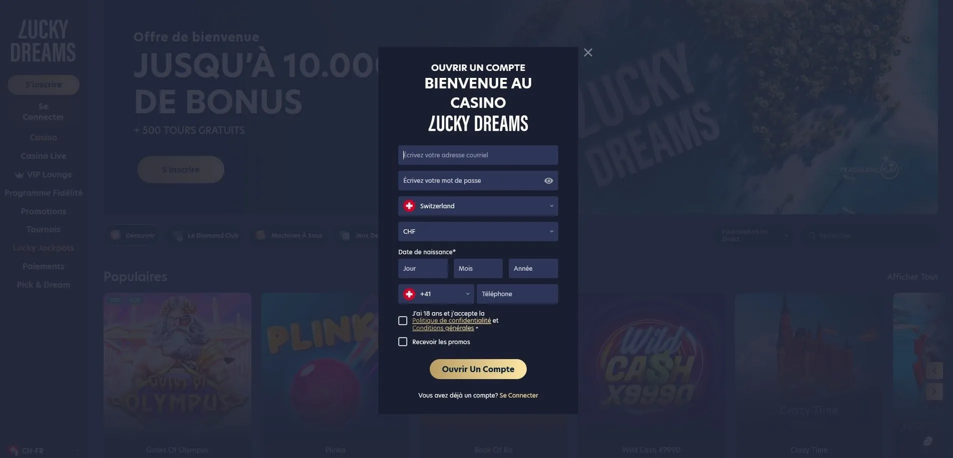 Lucky Dreams Casino Inscription