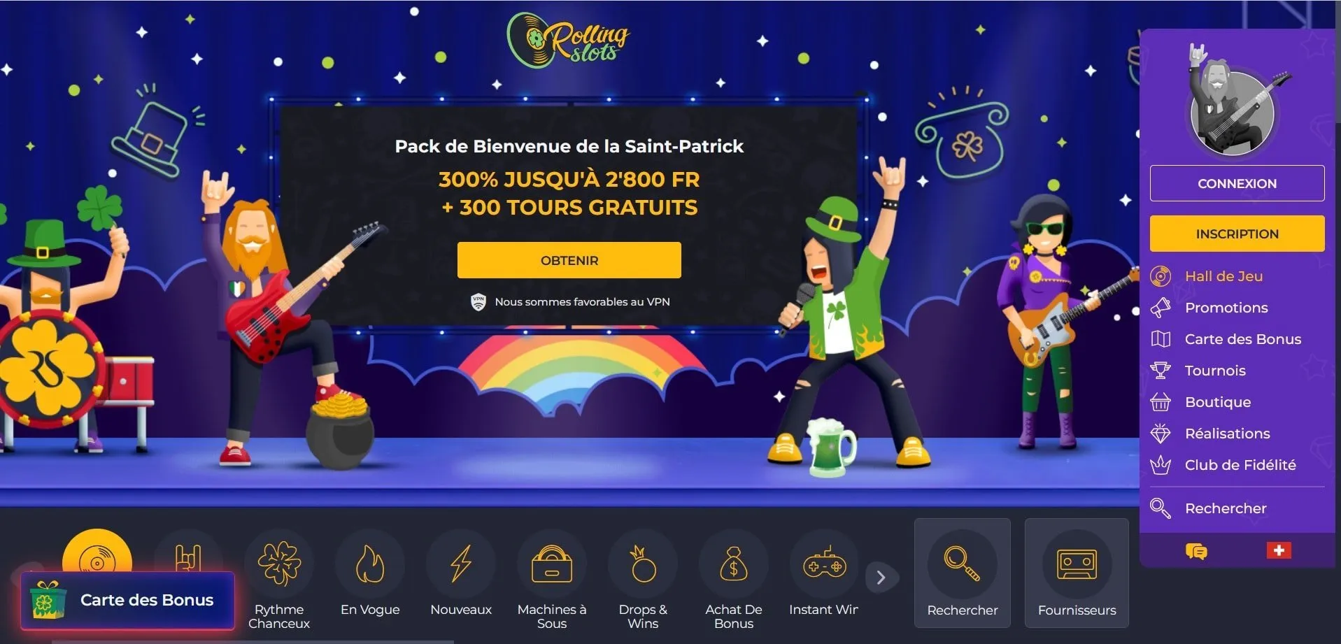 Rolling Slots Casino Accueil