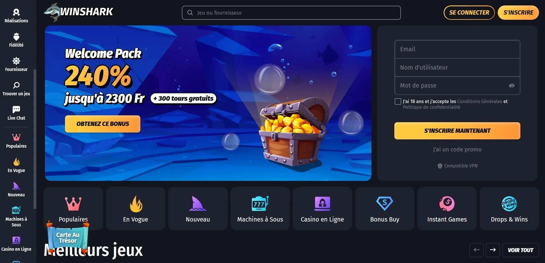 Winshark Casino Accueil