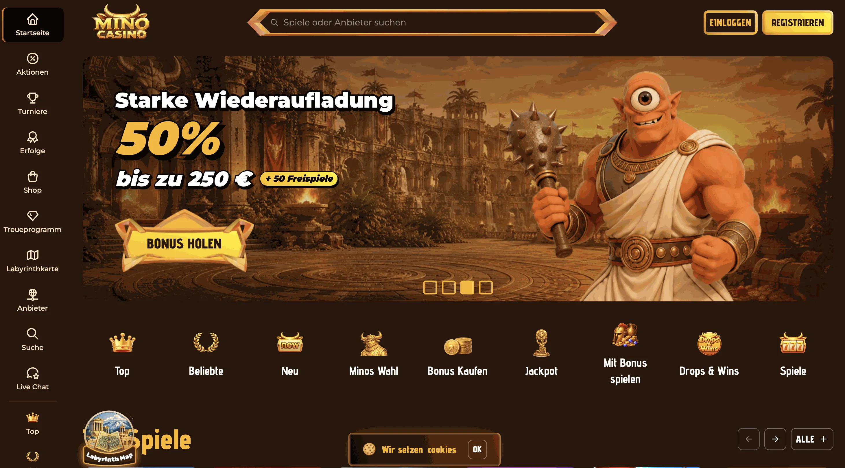 Mino Casino Online Casino Schweiz Startseite mit Bonus und Spielen