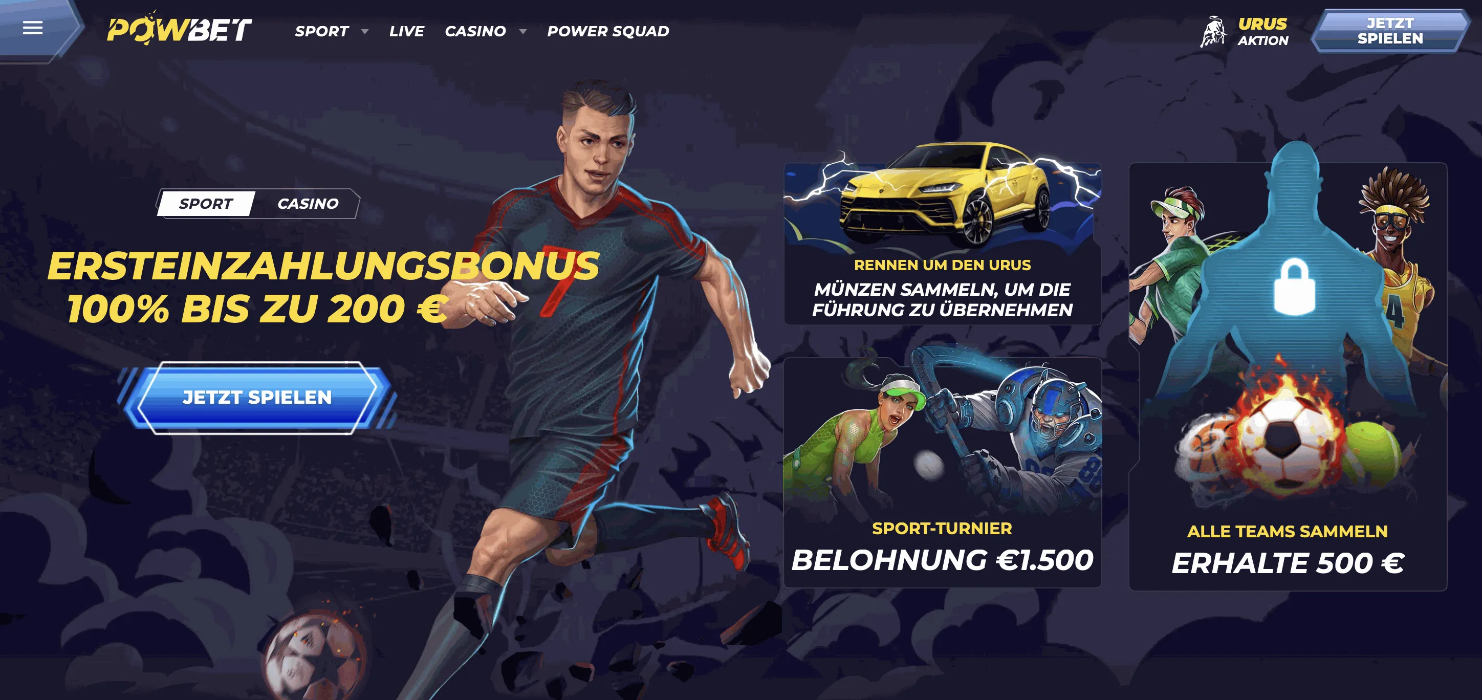 Powbet Online Casino Schweiz Startseite mit Bonus und Spielen